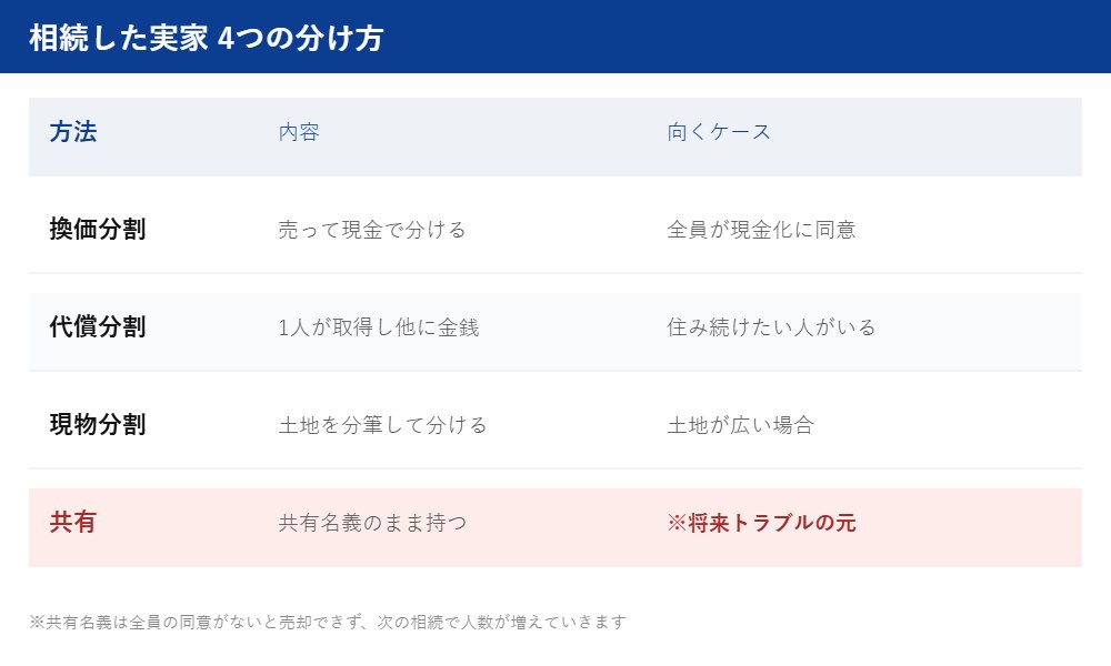 相続した実家の4つの分け方｜取手市の不動産売却 ハウスドゥ 取手戸頭