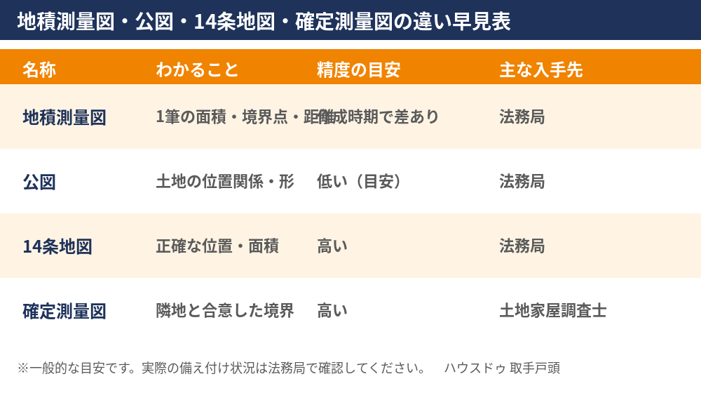地積測量図・公図・14条地図・確定測量図の違い早見表｜地積測量図とは｜ハウスドゥ 取手戸頭