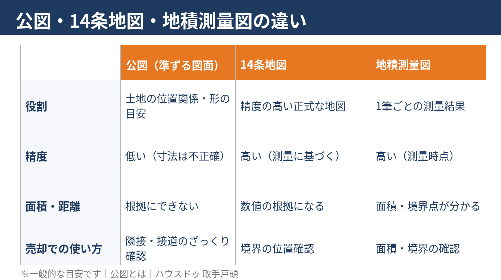 公図・14条地図・地積測量図の違い早見表｜公図とは｜ハウスドゥ 取手戸頭