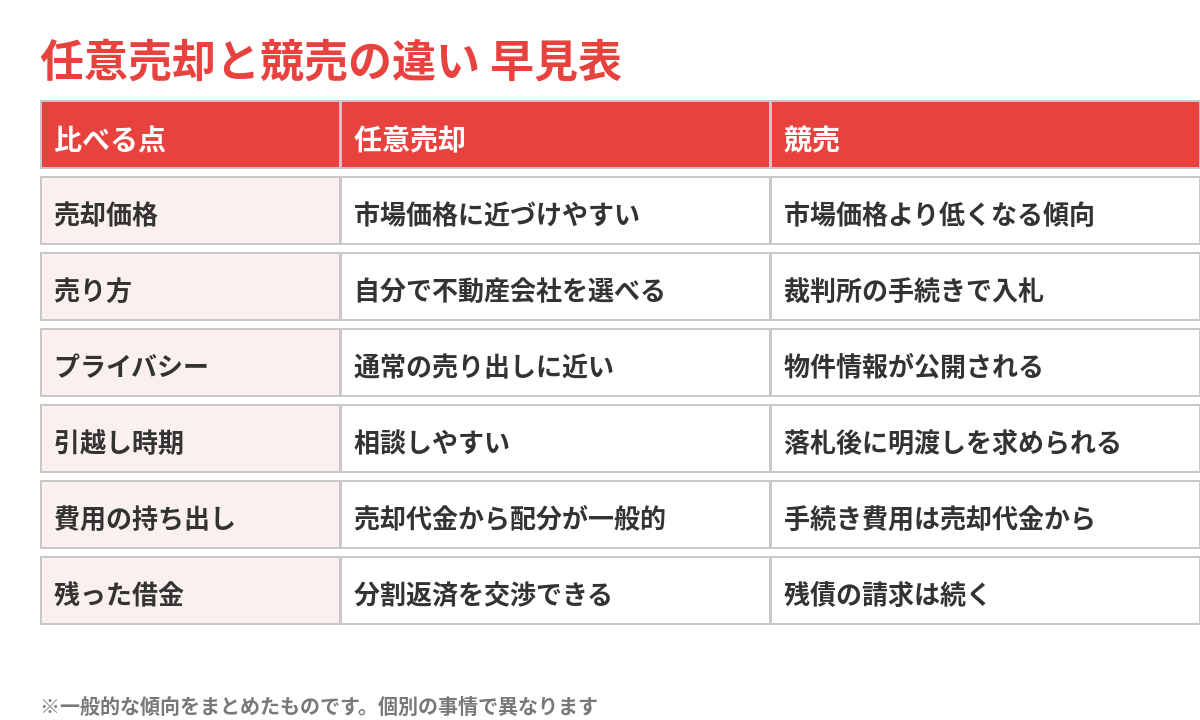 任意売却と競売の違い早見表|取手市の任意売却はハウスドゥ 取手戸頭